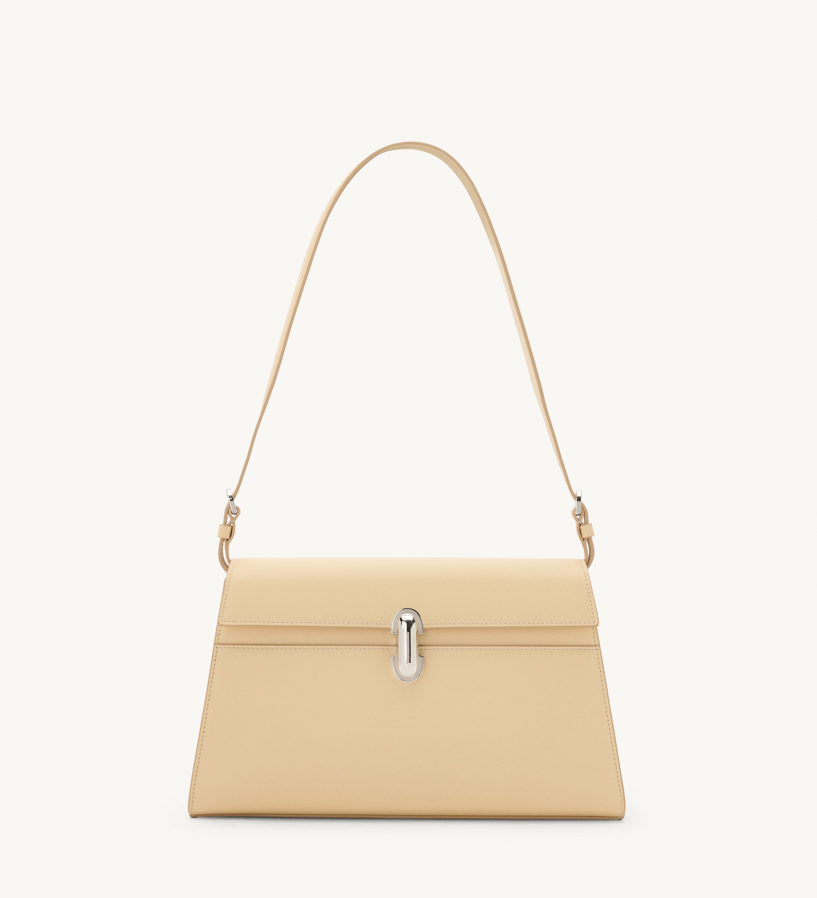 Front view of the Symmetry Shoulder Bag in Ecru leather 