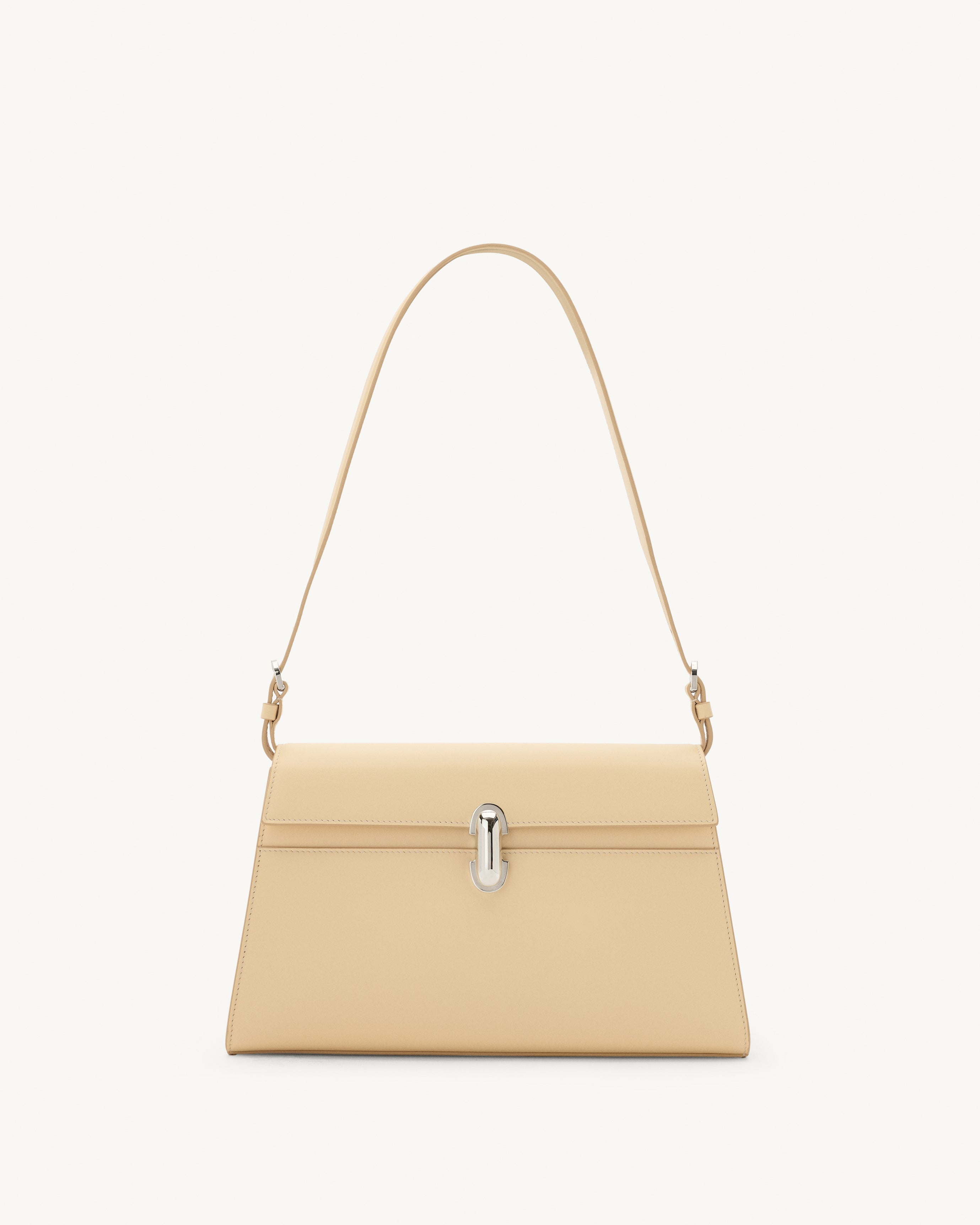 Front view of the Symmetry Shoulder Bag in Ecru leather 