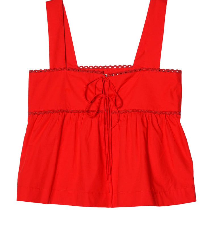 Ciao Lucia - Ander Red Cotton Poplin Lace Top