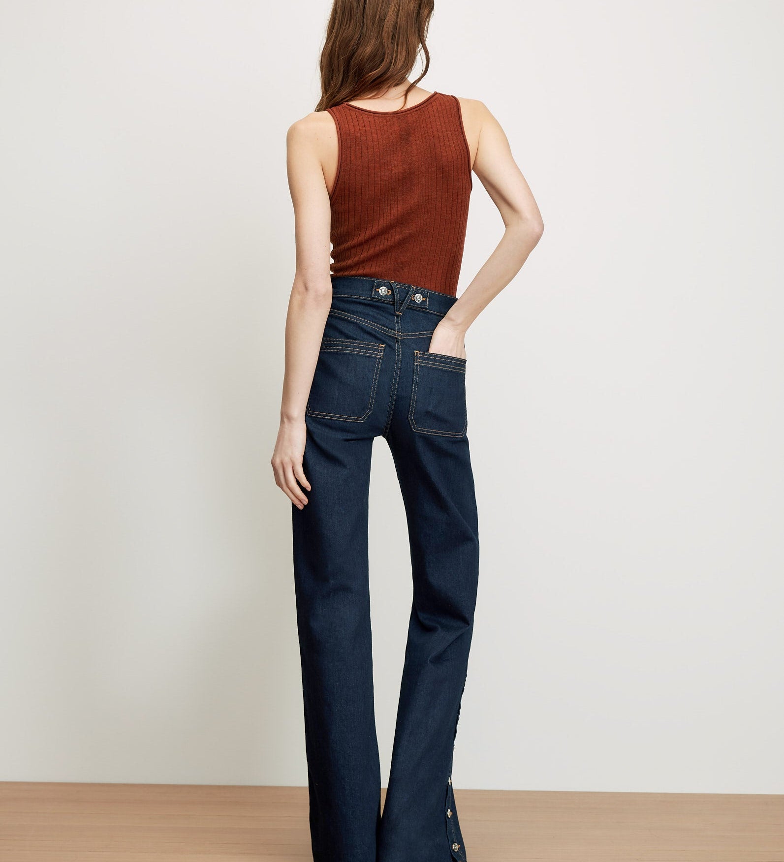 Veronica Beard - Crosbie Slim Wide - Leg Button - Seam Jean