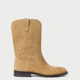 Jett Sand Suede Calf Boot in sand tan suede and western inspired.