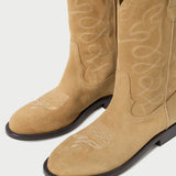 Jett Sand Suede Calf Boot in sand tan suede and western inspired.