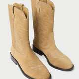 Jett Sand Suede Calf Boot in sand tan suede and western inspired.