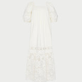 Jo Puff-Sleeve Dress in cream cotton.