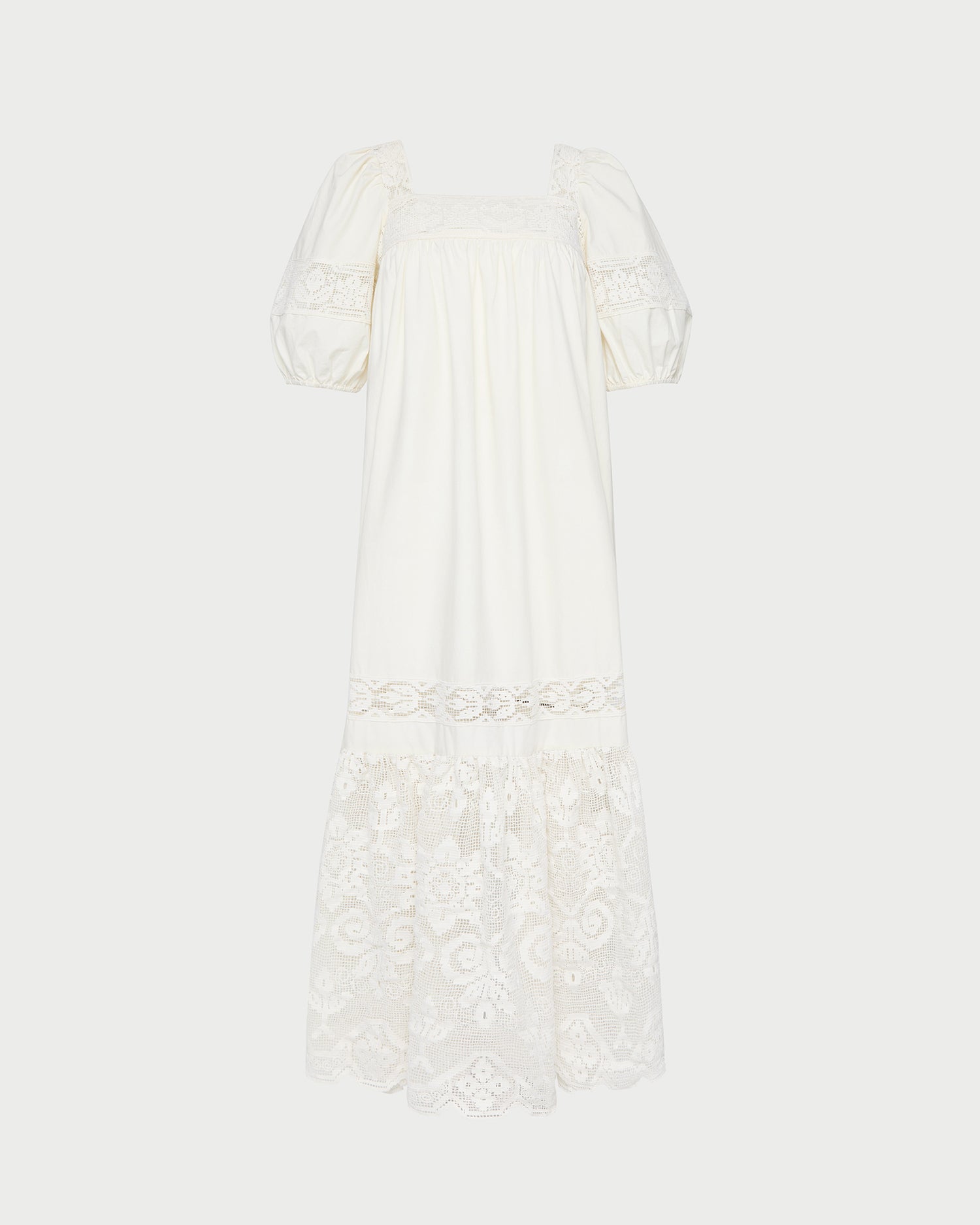 Jo Puff-Sleeve Dress in cream cotton.