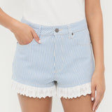 Loeffler Randall - Kay Lace - Trimmed Denim Shorts