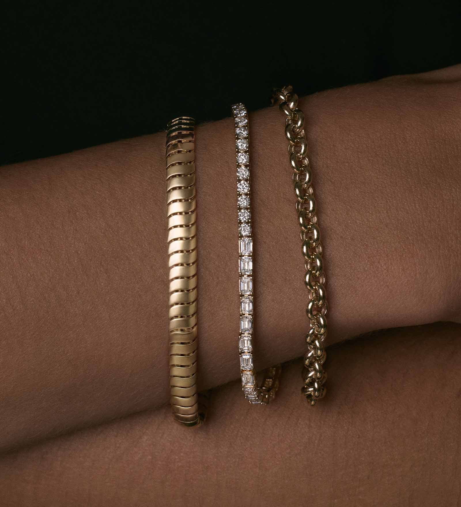 Kinn - Billie Half Round Emerald Tennis Bracelet Yellow Gold
