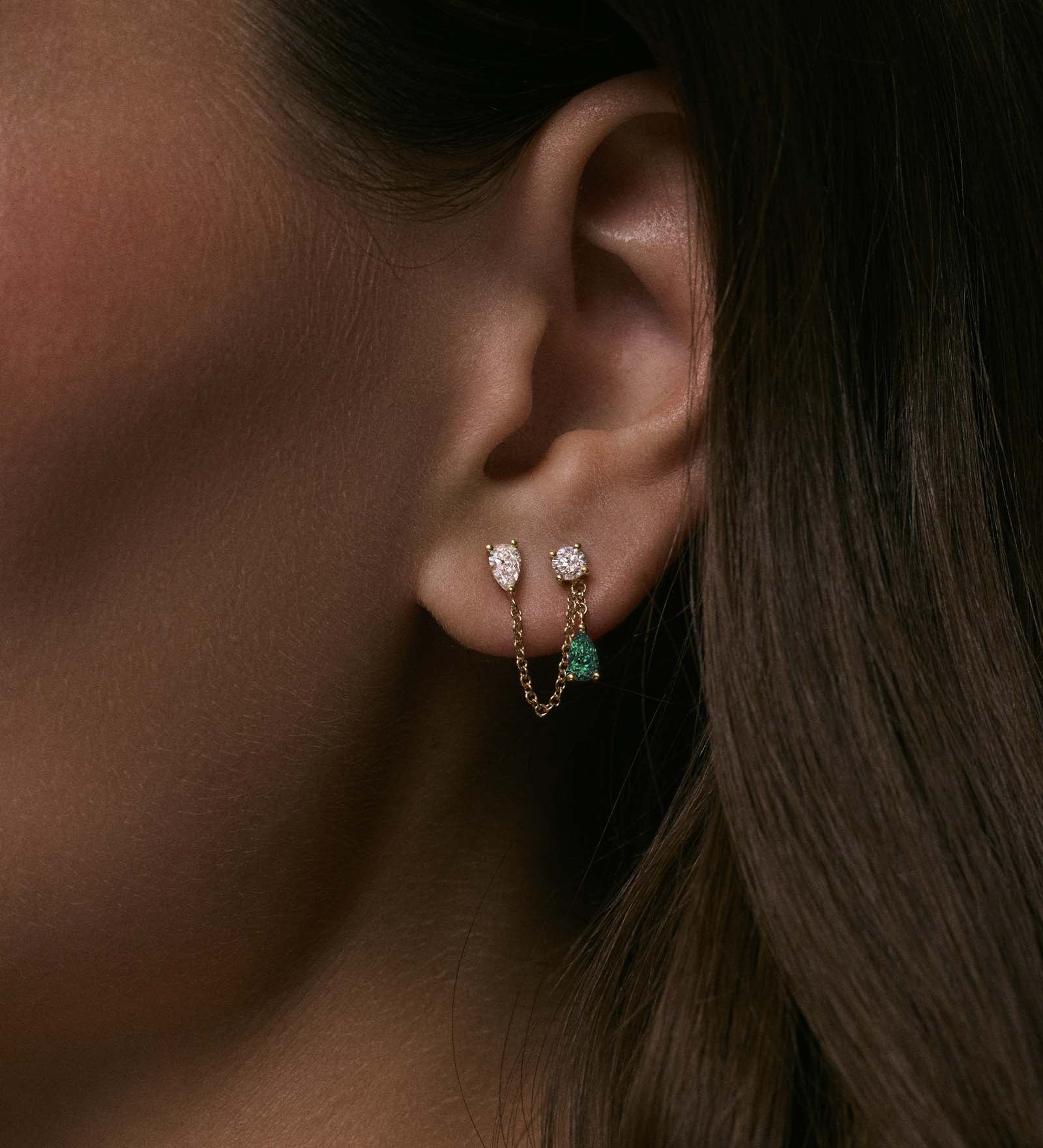 Kinn - Doubles Diamond & Emerald Chain Earring