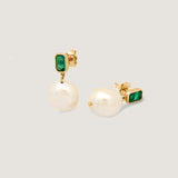 Kinn - Baroque Pearl Drop Earrings Emerald