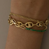 Kinn - Serena Baguette Tennis Link Bracelet Emerald