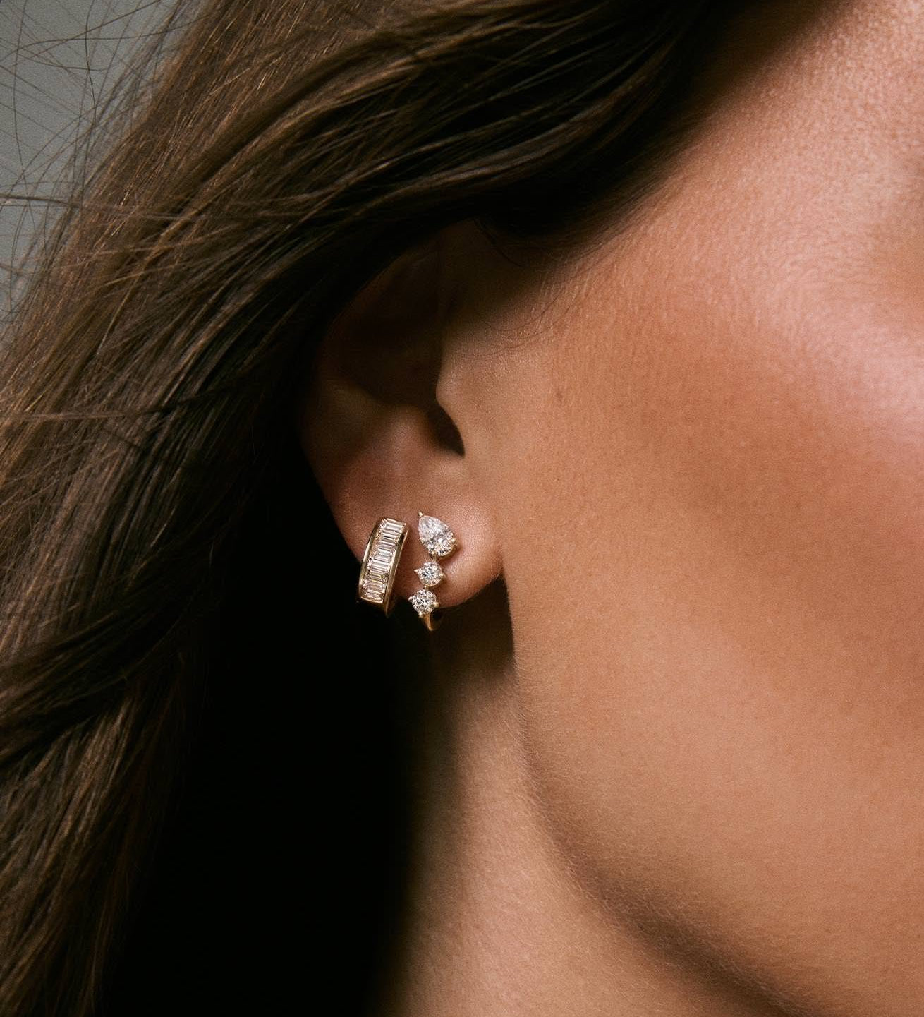 Kinn - Jules Mixed Diamond J - Hoop Earrings White Gold