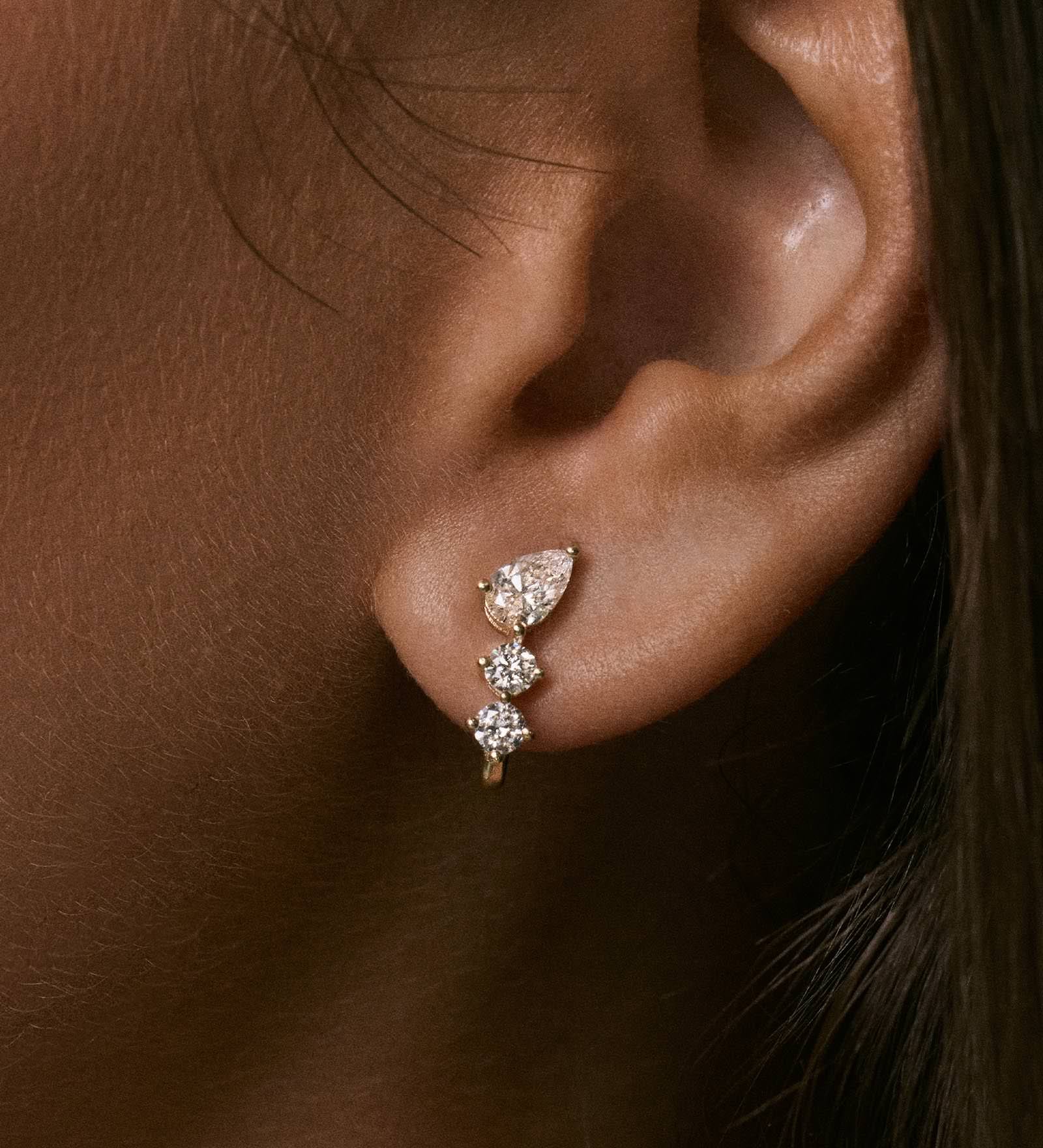 Kinn - Jules Mixed Diamond J - Hoop Earrings Yellow Gold