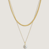 Kinn - Carter Herringbone & Baroque Pearl Necklace Stack