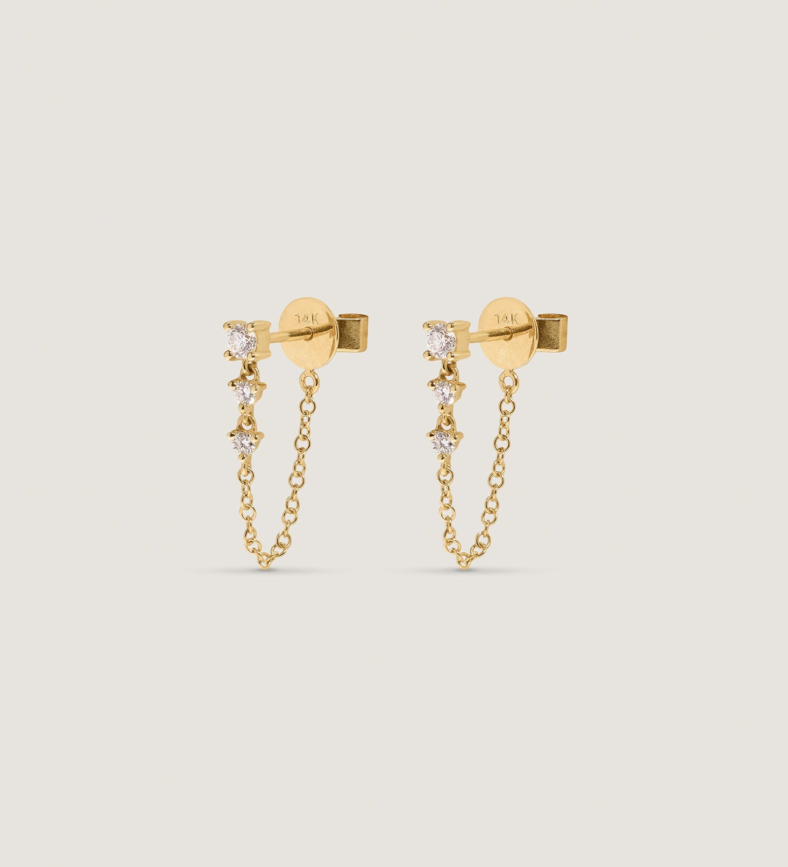 Kinn - Three Stone Chain Earrings Diamond