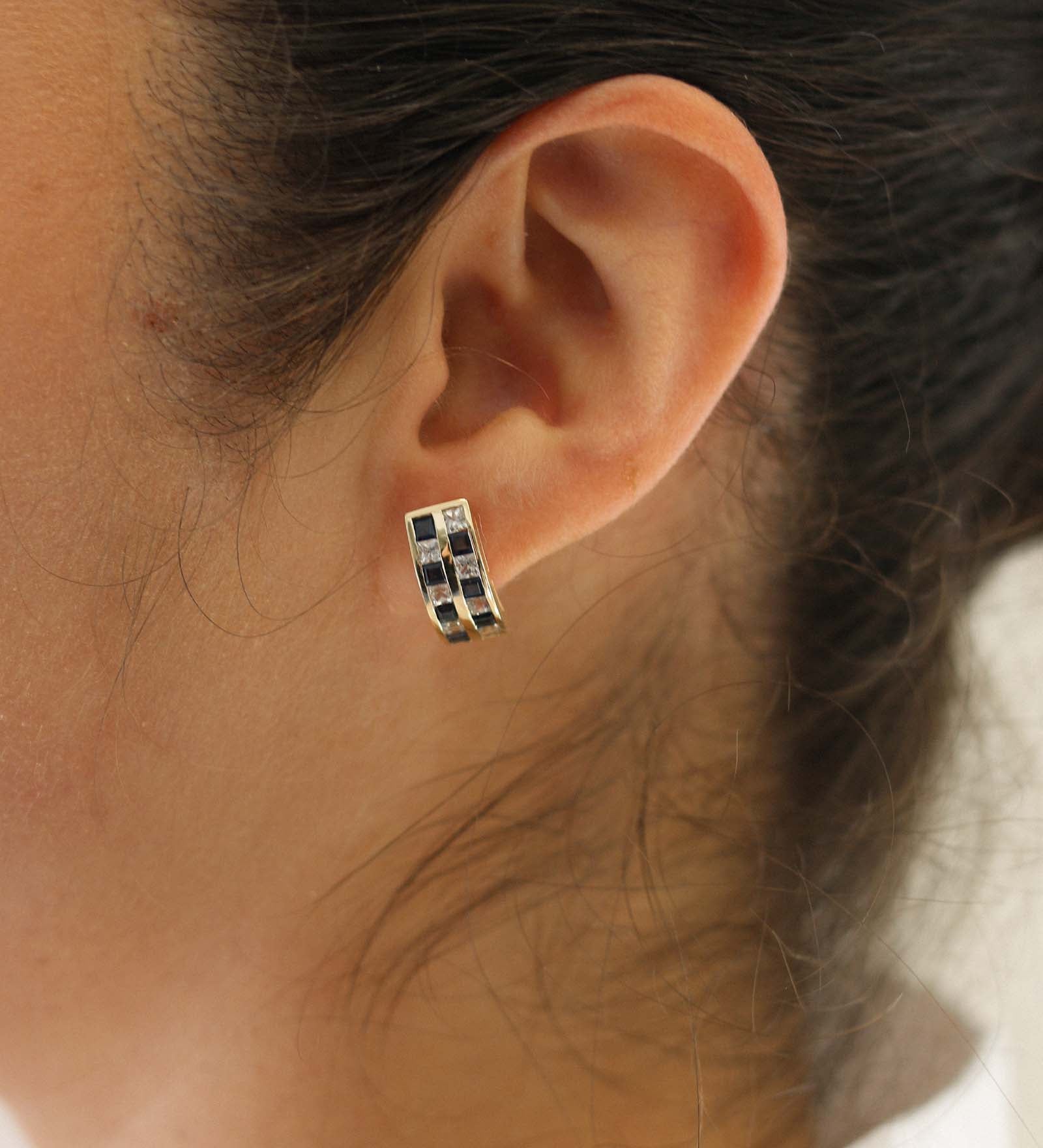 Kinn - Vintage 14k Blue Sapphire & CZ Checkered Earrings