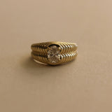 Kinn - Vintage Oval Diamond Double Ribbed Band Ring