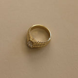 Kinn - Vintage Oval Diamond Double Ribbed Band Ring