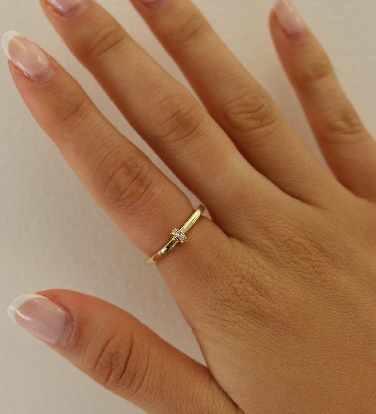 Kinn - Vintage 14k Pavé Diamond Square Stacker Ring