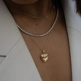 Kinn - Ribbed Maison Heart Locket Necklace Diamond