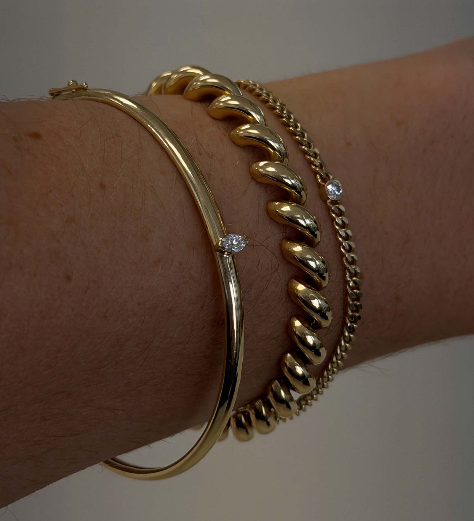 Kinn - Vintage 14k Gold Bangle with Marquise Diamond