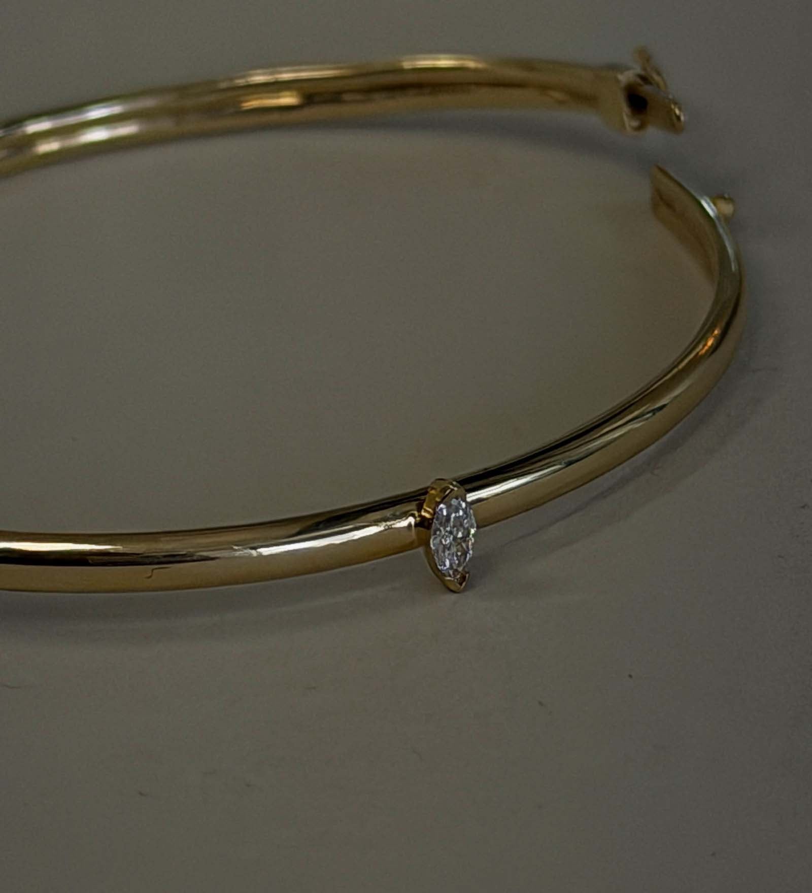 Kinn - Vintage 14k Gold Bangle with Marquise Diamond