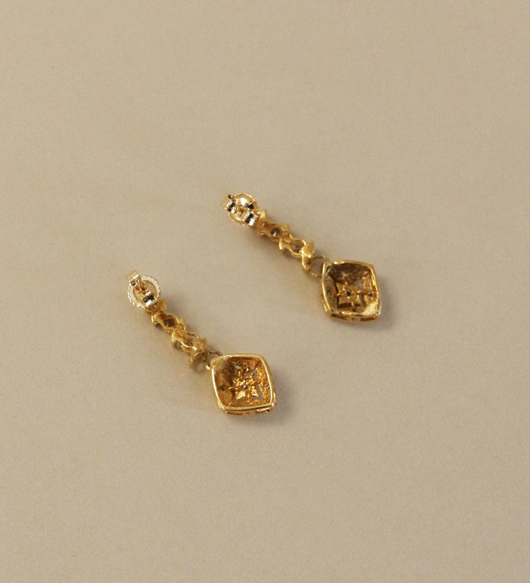 Kinn - Vintage 14k Gold Kite Diamond Dangle Earrings