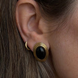 Kinn - Vintage 14k Gold Oval Onyx Earrings