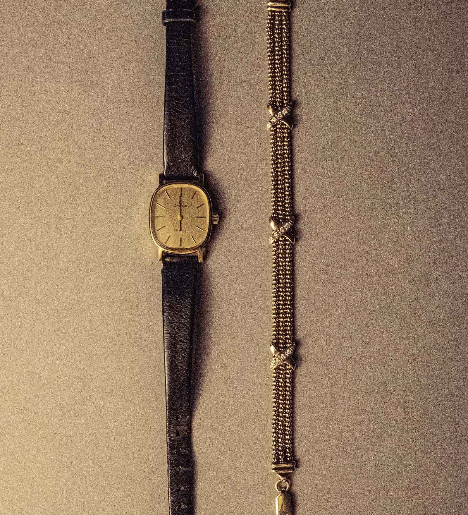 Kinn - Vintage Omega Leather Strap Watch Black Gold