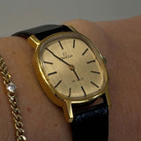 Kinn - Vintage Omega Leather Strap Watch Black Gold