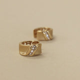 Kinn - Vintage Baguette Diamond 14k Gold Huggie Earrings