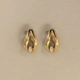 Kinn - Vintage 18k Gold Tubular Teardrop Pavé Earrings