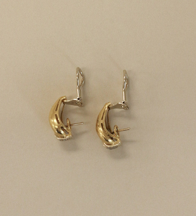 Kinn - Vintage 18k Gold Tubular Teardrop Pavé Earrings
