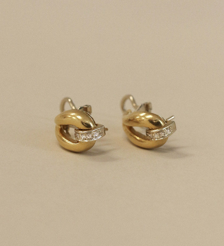 Kinn - Vintage 18k Gold Tubular Teardrop Pavé Earrings