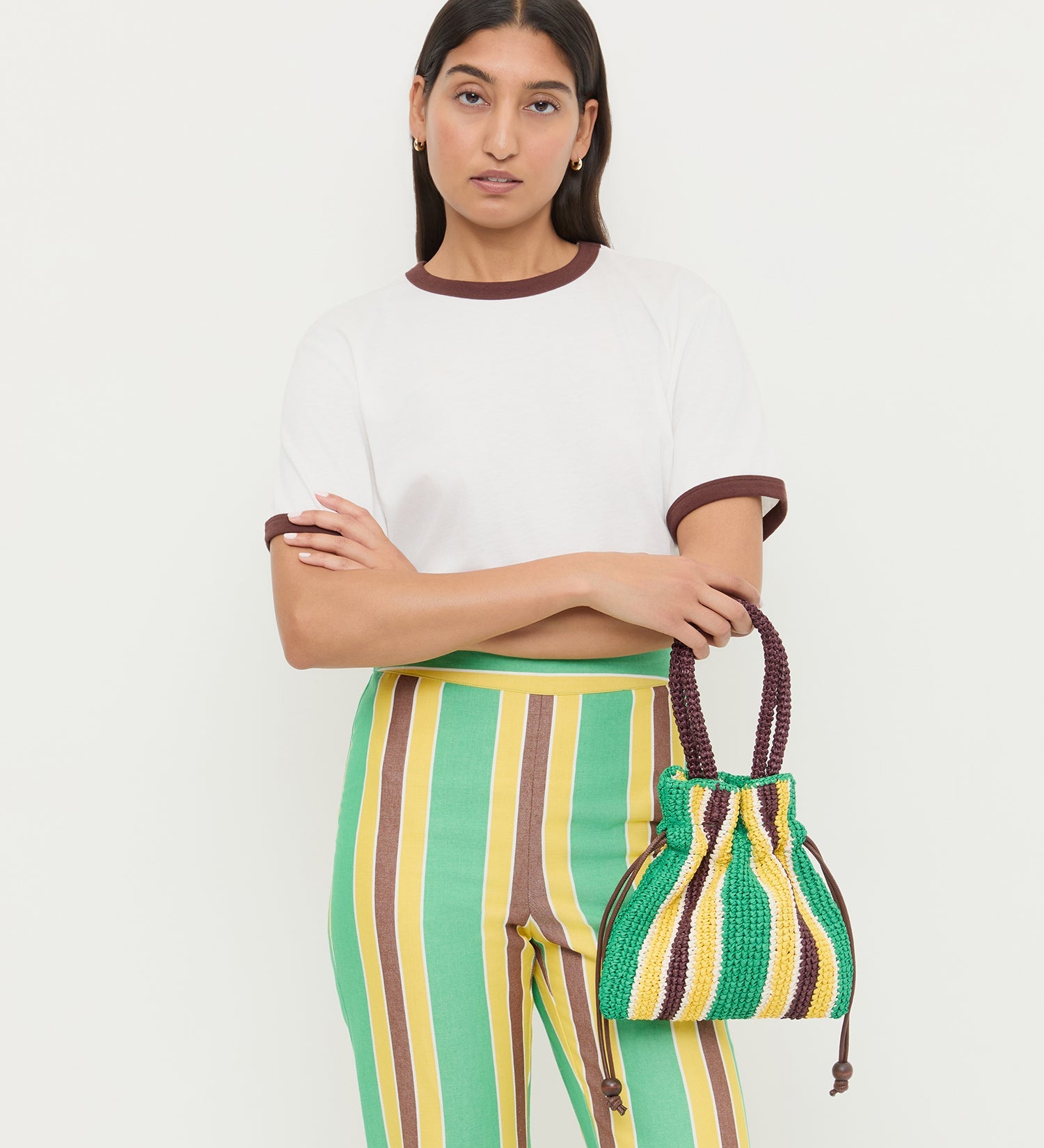 Loeffler Randall - Kylie Green/Yellow Raffia Drawstring Pouch