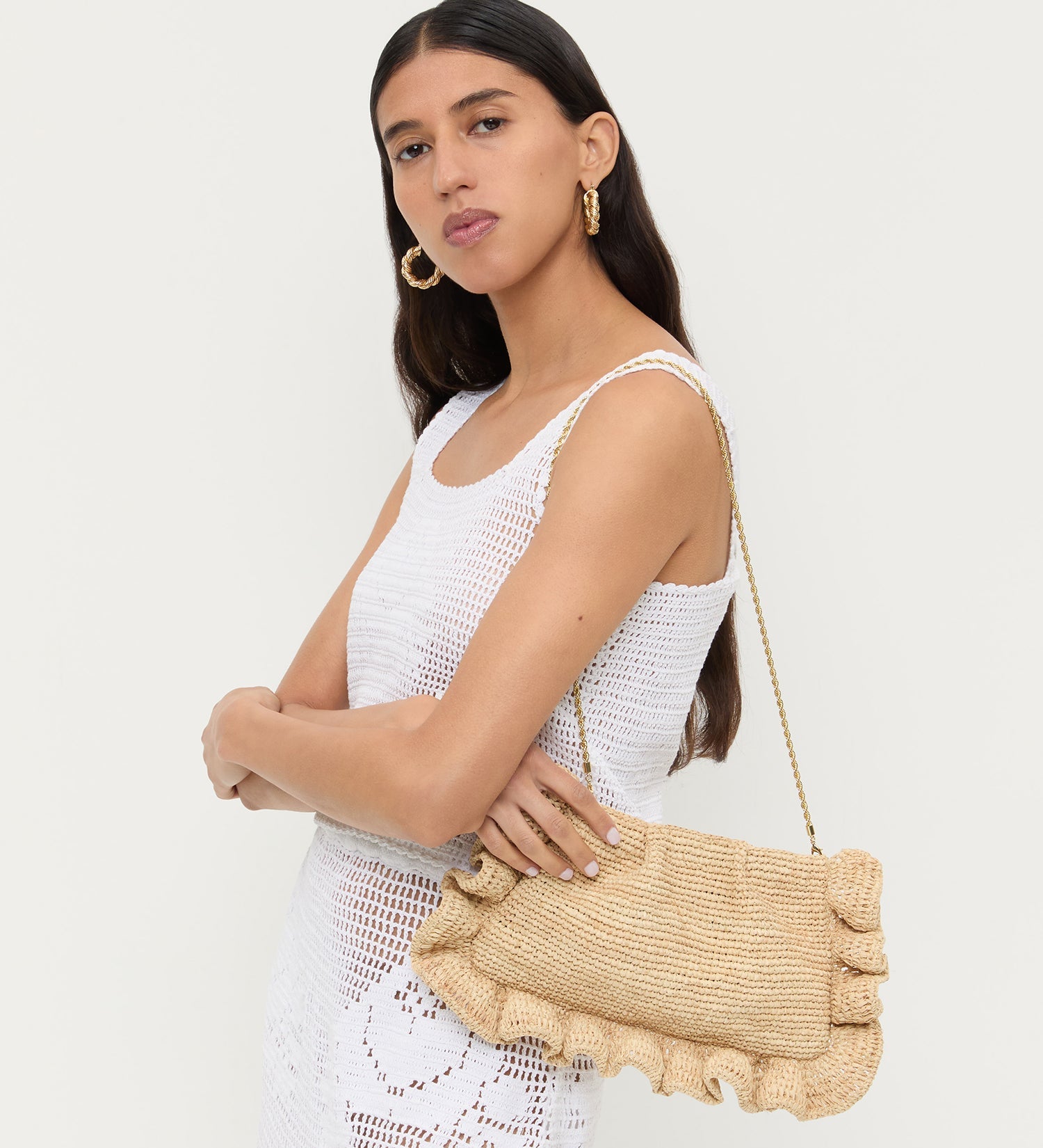 Loeffler Randall - Mavis Natural Raffia Ruffle Clutch