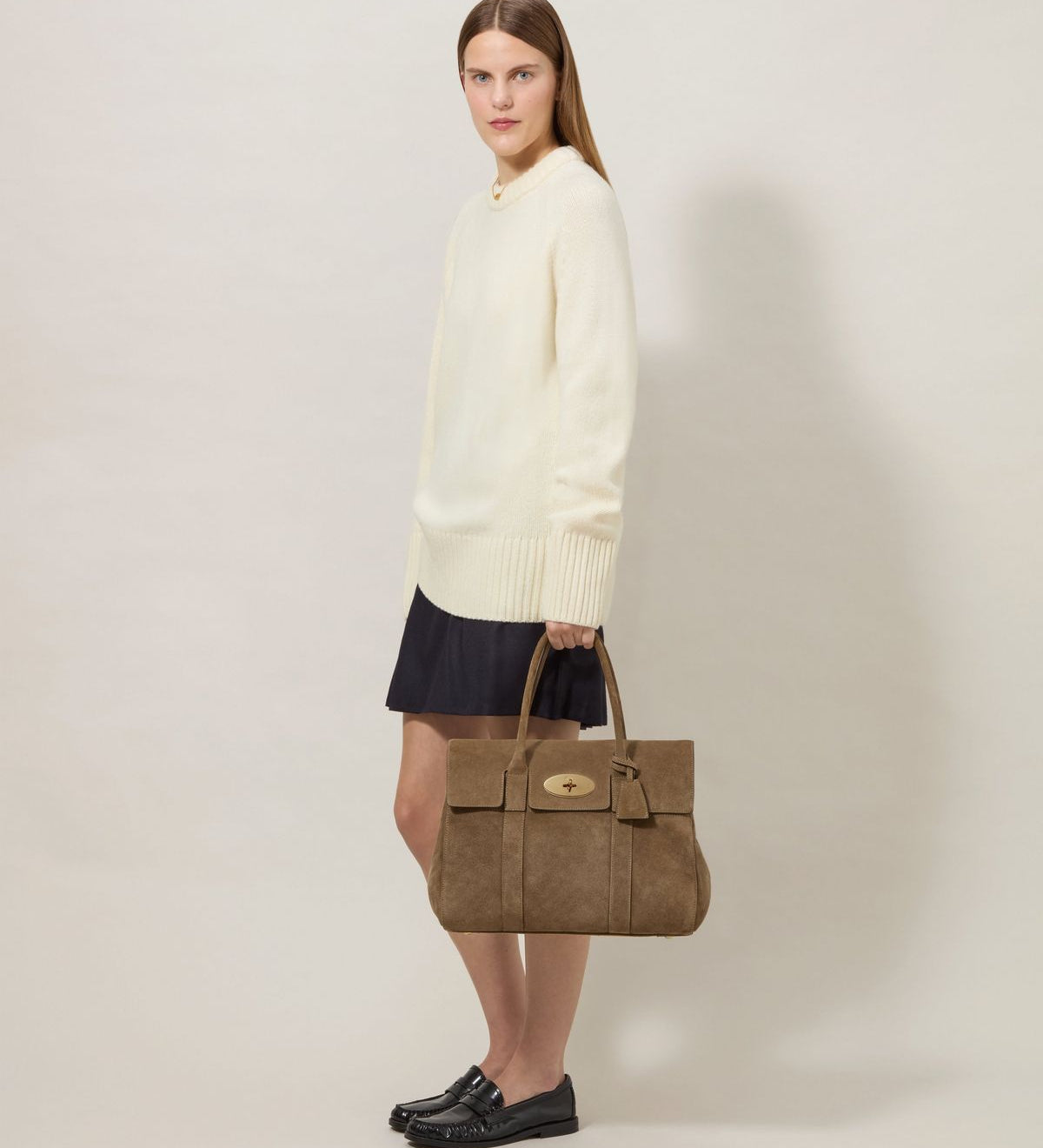 Mulberry - Bayswater Salcombe Sand Suede — worn view