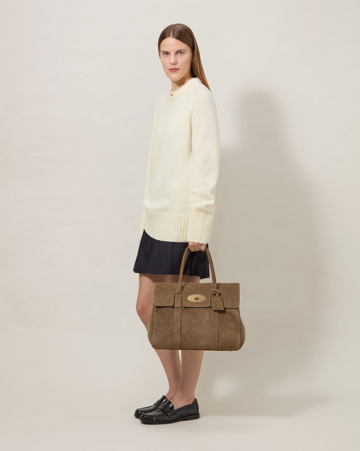 Mulberry - Bayswater Salcombe Sand Suede — worn view