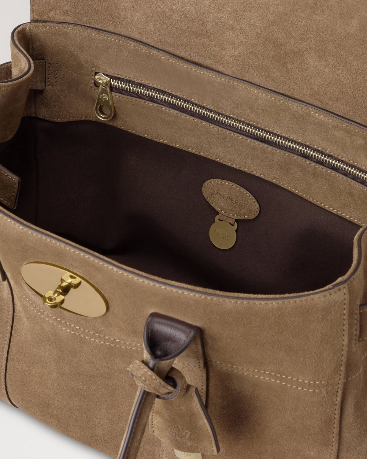 Mulberry - Bayswater Salcombe Sand Suede — open interior