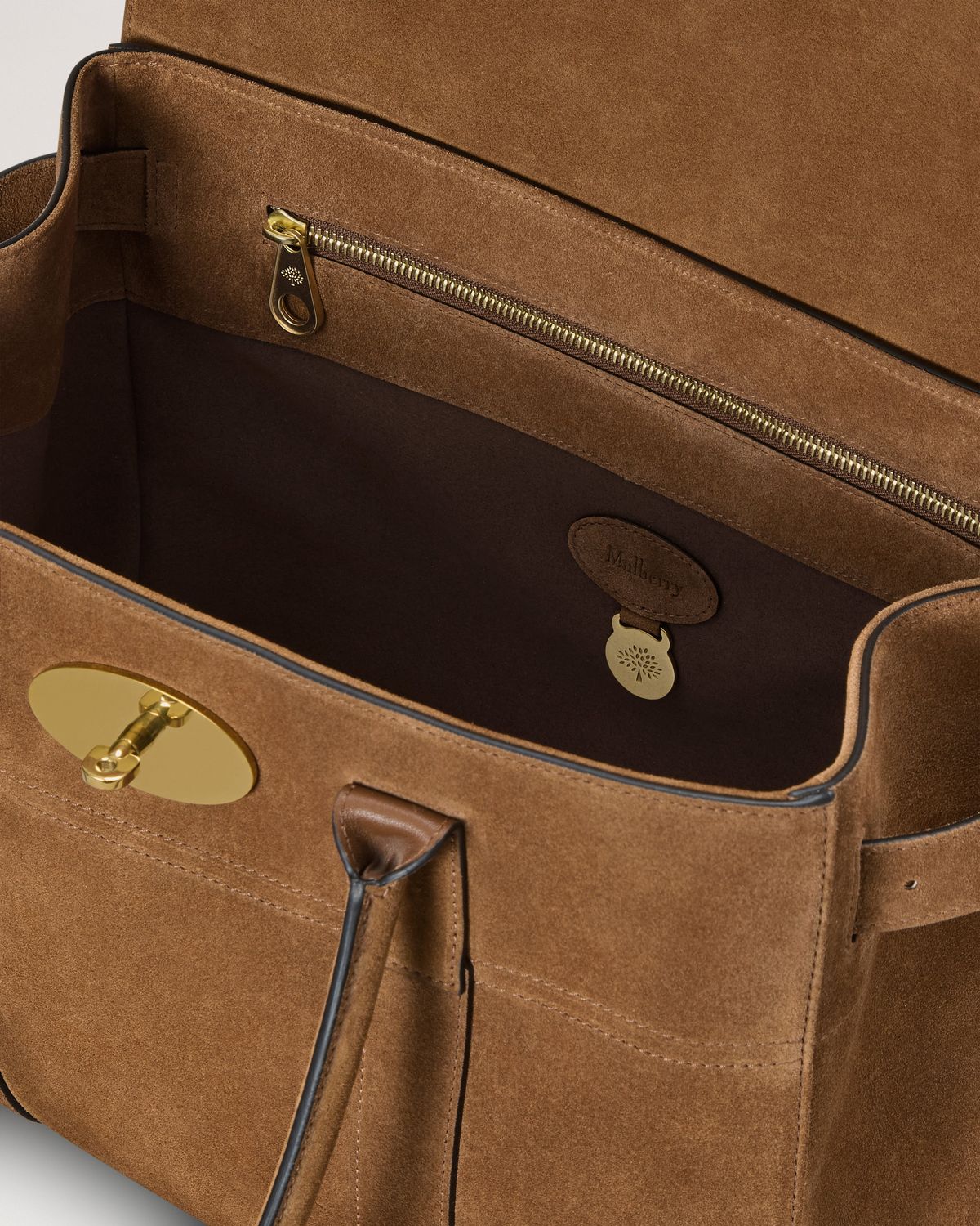 Mulberry - Bayswater Vintage Oak Suede — open interior