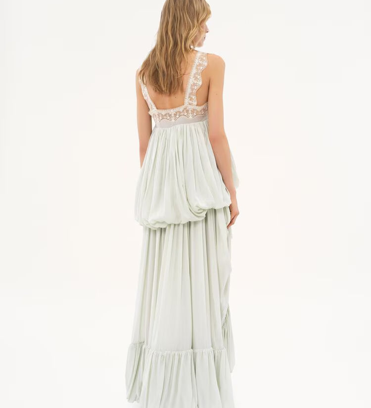 Chloé - High-low ruffled dress in silk habotai & lace