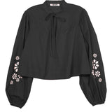 Ciao Lucia - Salm Black Embroidered Cotton Voile Top