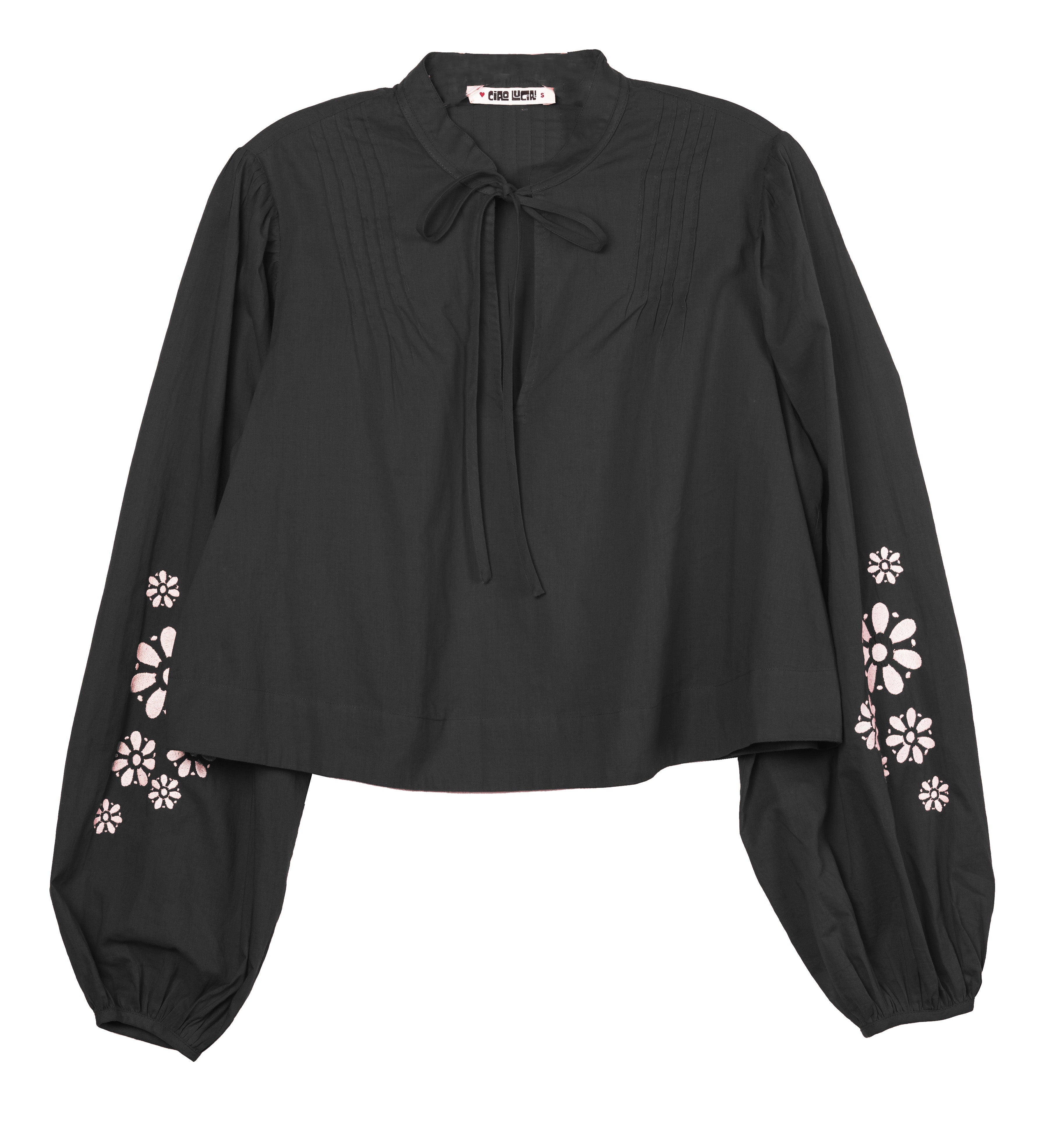 Ciao Lucia - Salm Black Embroidered Cotton Voile Top