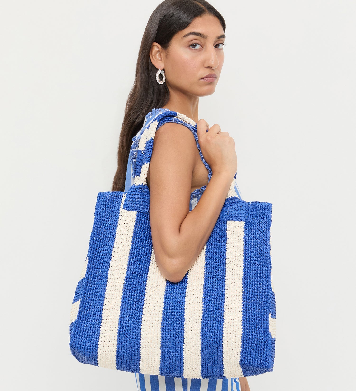 Loeffler Randall - Sol Blue Striped Crochet Beach Tote