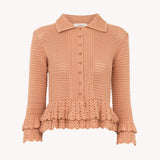 Chloé - Fitted Ruffled Cardigan In Crochet Knit in Cheek
