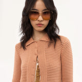 Chloé - Fitted Ruffled Cardigan In Crochet Knit in Cheek