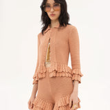 Chloé - Fitted Ruffled Cardigan In Crochet Knit in Cheek