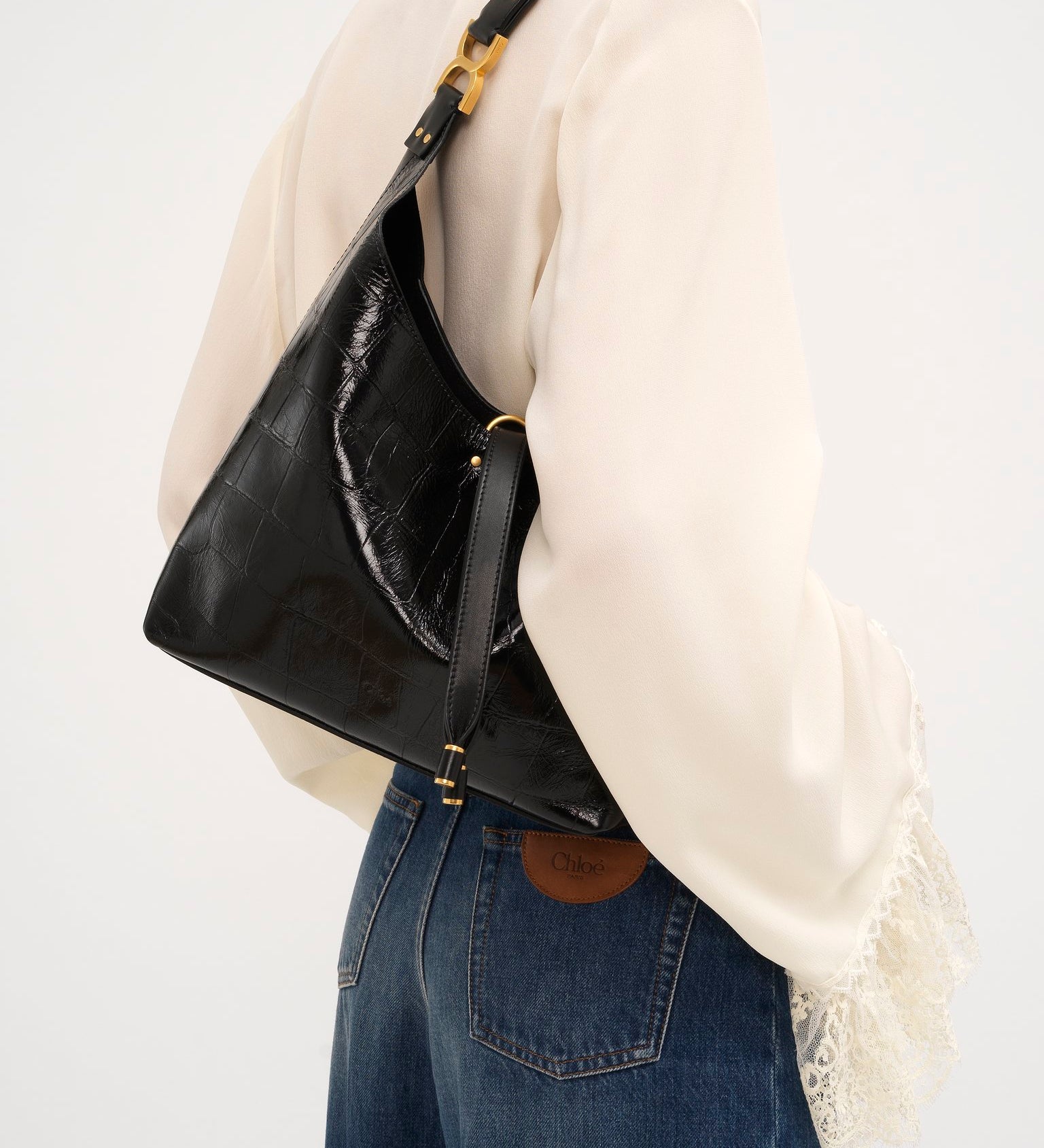 Chloé Chloé - Small Marcie hobo bag in croco-effect leather