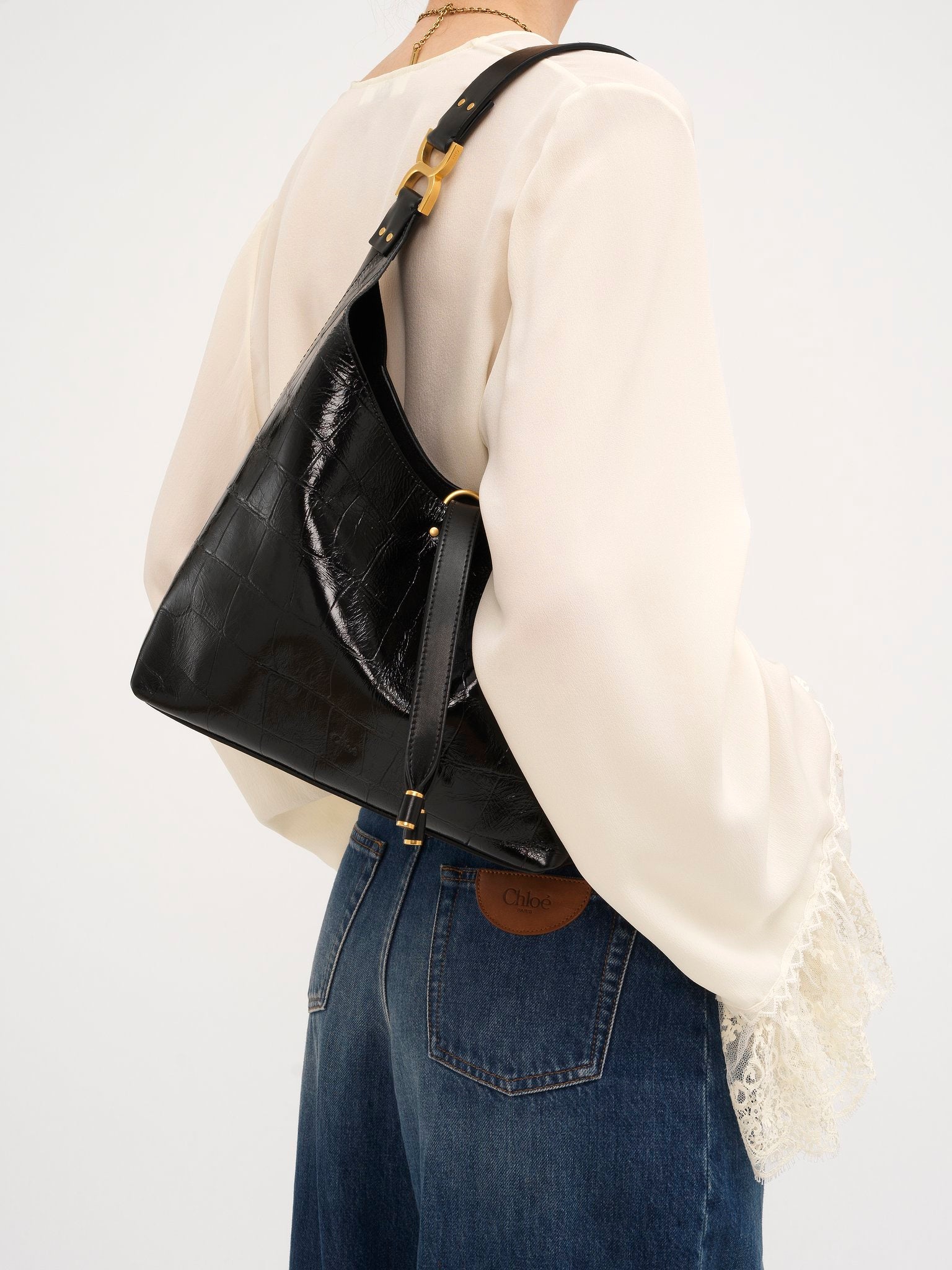 Chloé Chloé - Small Marcie hobo bag in croco-effect leather