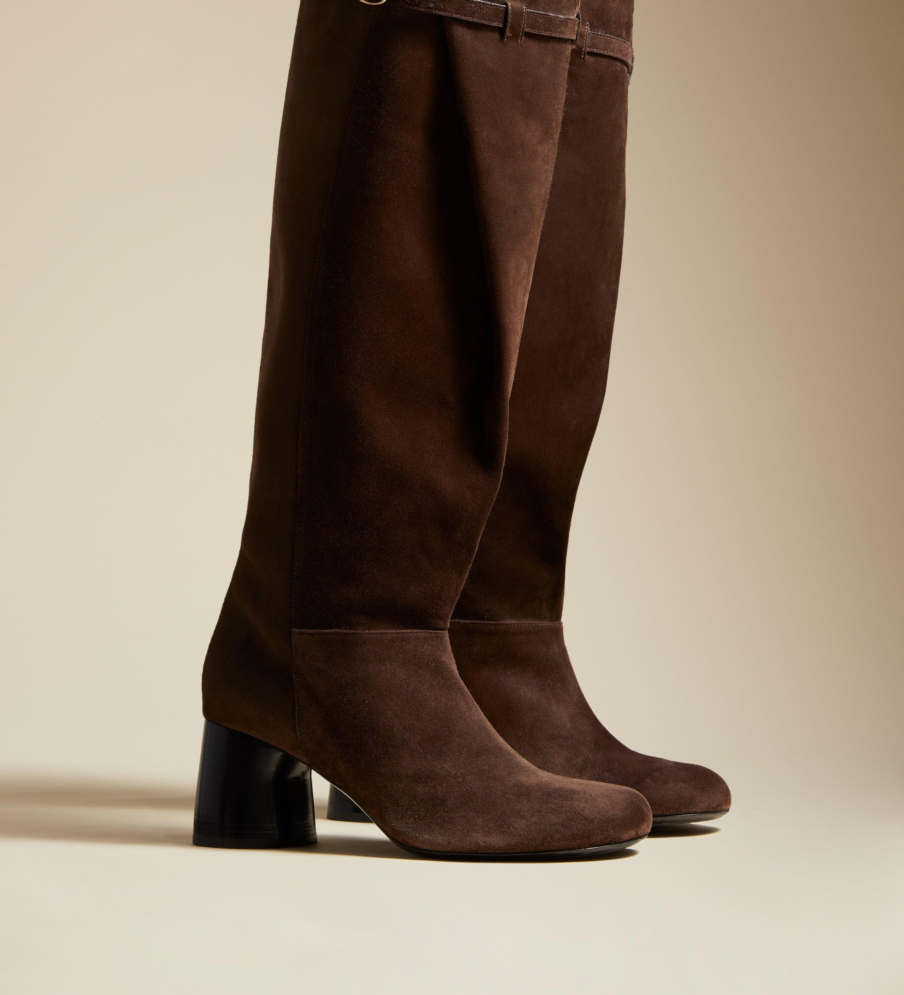 The Admiral Knee-High Boot in Coffee Suede - The Iconic Issue