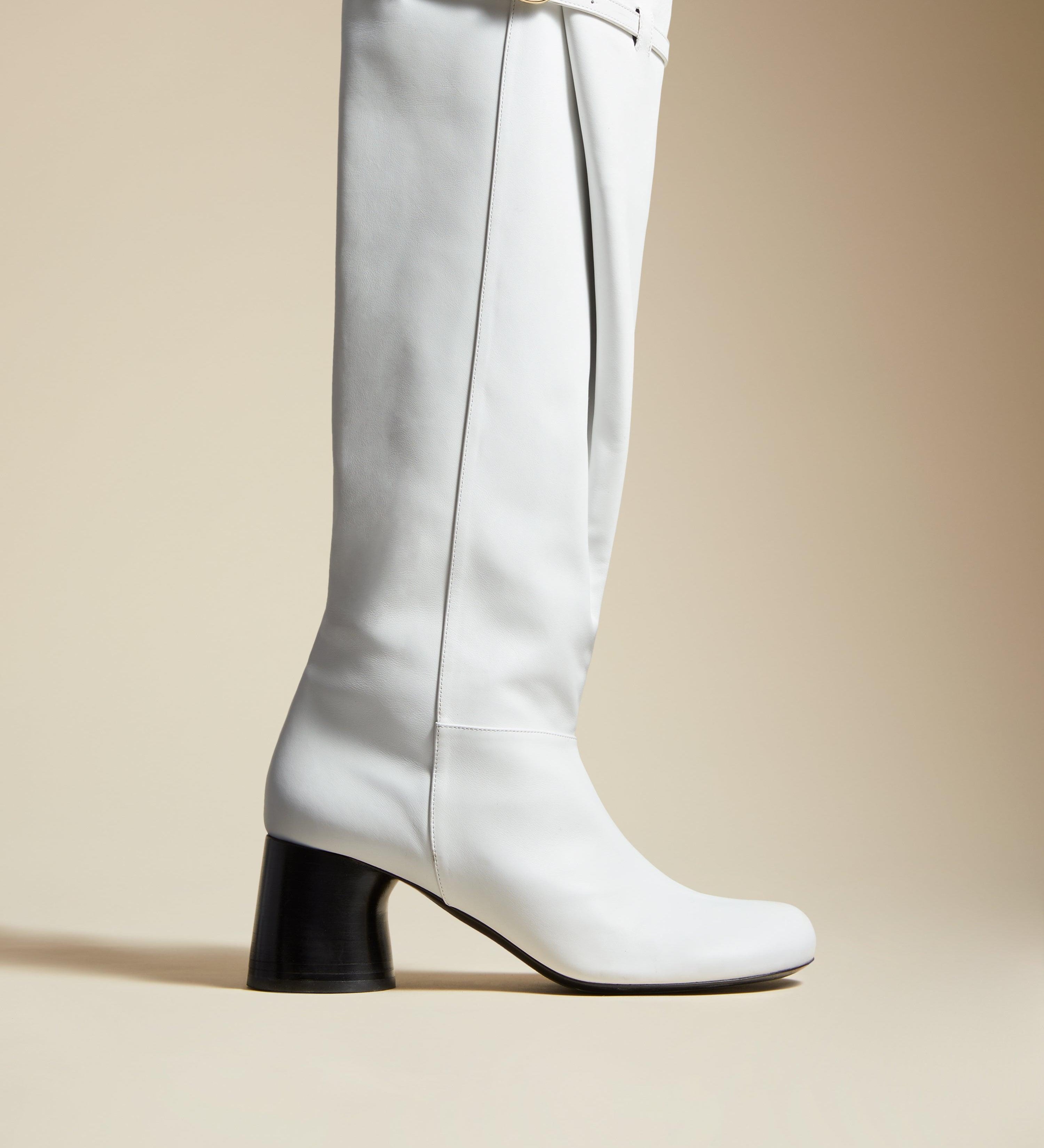 The Admiral Knee-High Boot in White Leather - The Iconic Issue
